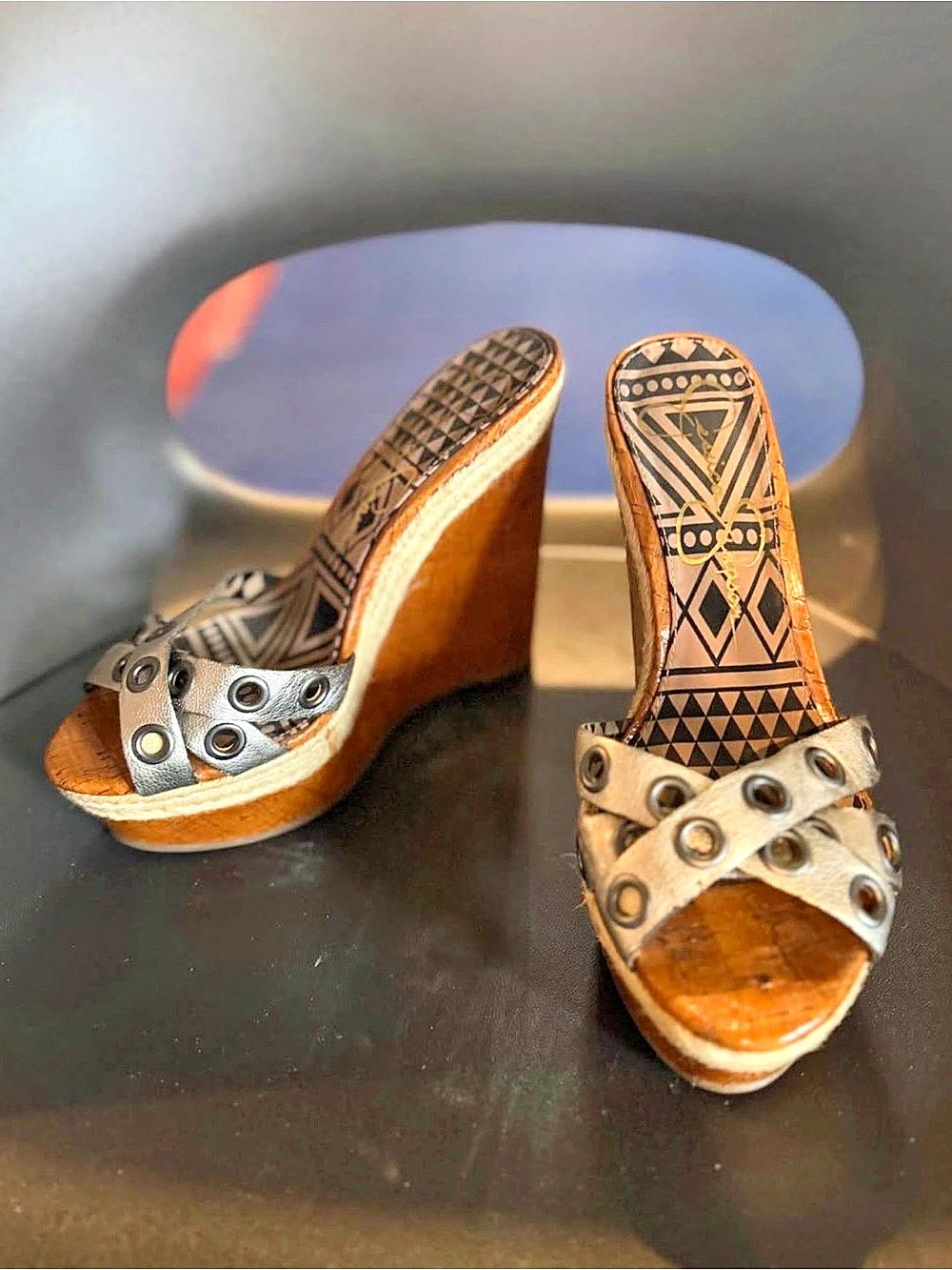 Jessica Simpson Studded Wedge Sandals in Brown & Silver